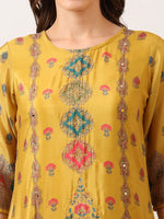 Thumbnail for Embroidered & Printed Asymmetric Kurta With Palazzo & Printed Dupatta, Mustard - Hiral Fashion - Distacart