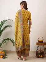Thumbnail for Embroidered & Printed Asymmetric Kurta With Palazzo & Printed Dupatta, Mustard - Hiral Fashion - Distacart