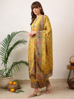 Thumbnail for Embroidered & Printed Asymmetric Kurta With Palazzo & Printed Dupatta, Mustard - Hiral Fashion - Distacart