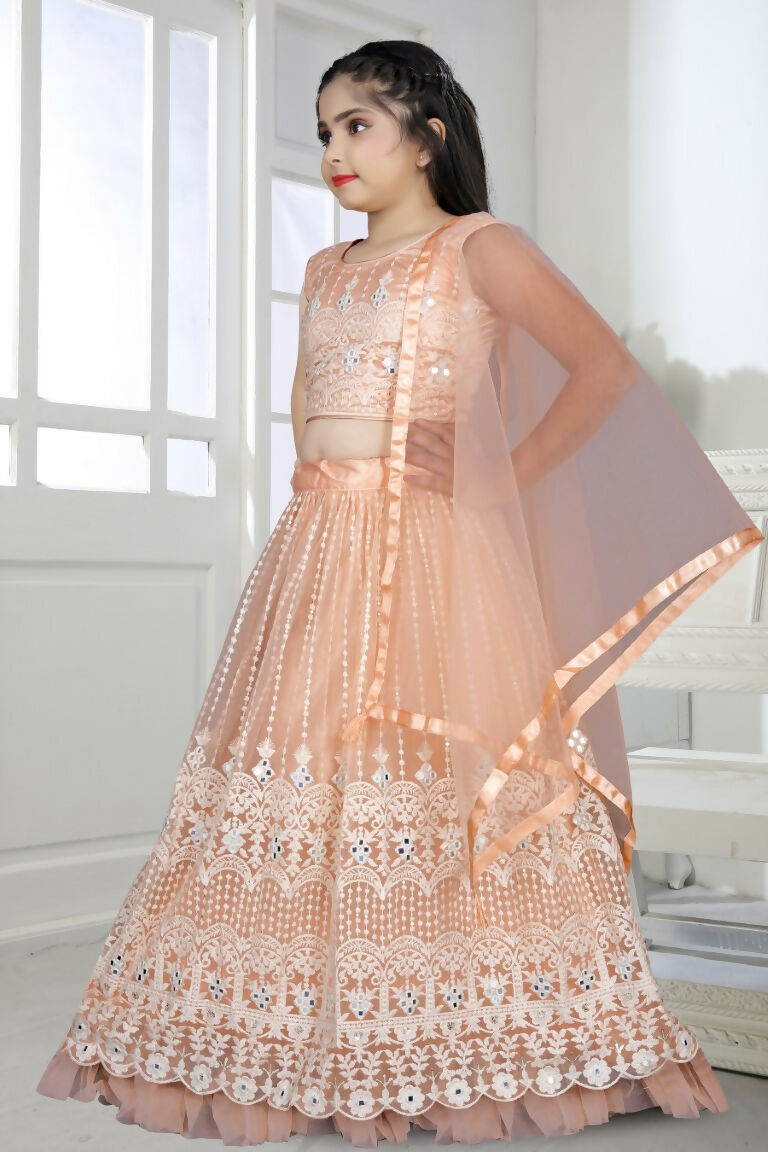 Wedding Designer Peach Net Kidswear Lehenga - Aaradhna - Distacart