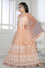 Thumbnail for Wedding Designer Peach Net Kidswear Lehenga - Aaradhna - Distacart