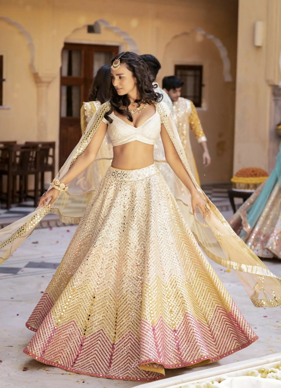 Jyoti Fashion Butter Cream Sequence with Thread Zari Embroidery Georgette Lehenga Choli with Dupatta - Distacart