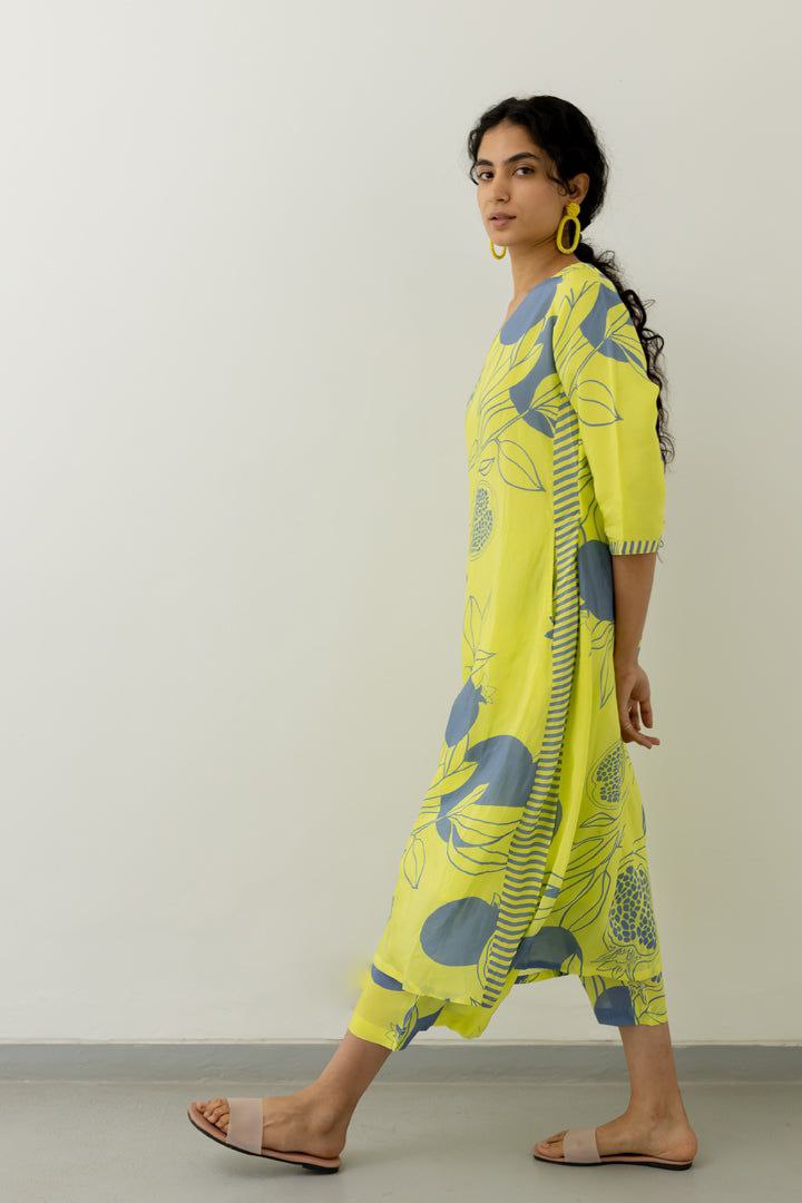 Floral Printed Rayon Co-ords et (Lime Green) - Hiral Fashion