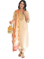 Thumbnail for The52 Chiku Women's Beautiful Rayon Fabric Embroidered Work Straight Kurta Pant and Dupatta Set - Distacart