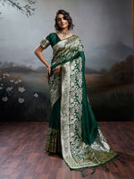 Thumbnail for Shree Shyam Fashion Dark Green Silk Blend Saree - Distacart
