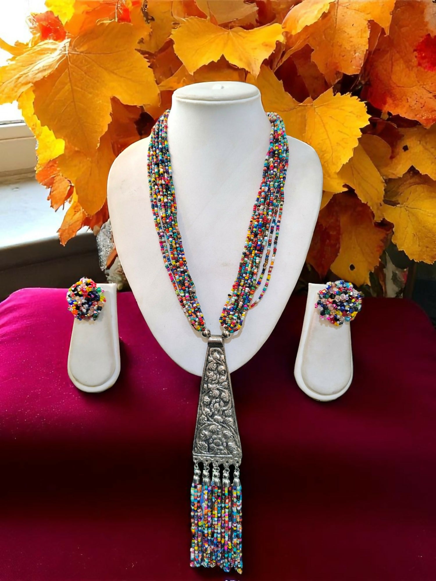 Inhanns Day-To-Dinner Tie Shaped Oxidized Black Metal Multi-Layered Long Necklace Set - Multicolor - Distacart