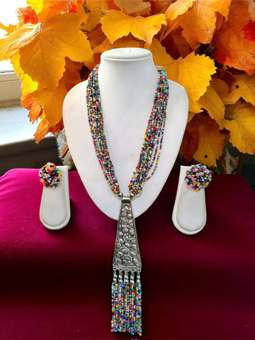 Inhanns Day-To-Dinner Tie Shaped Oxidized Black Metal Multi-Layered Long Necklace Set - Multicolor - Distacart