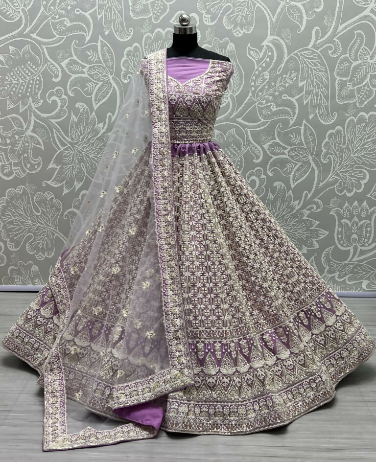 Jyoti Fashion Women's Violet Bridal Net Fancy Sequins with Multi Thread Embroidered Wedding Lehenga Choli - Distacart