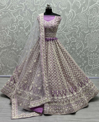 Jyoti Fashion Women's Violet Bridal Net Fancy Sequins with Multi Thread Embroidered Wedding Lehenga Choli - Distacart