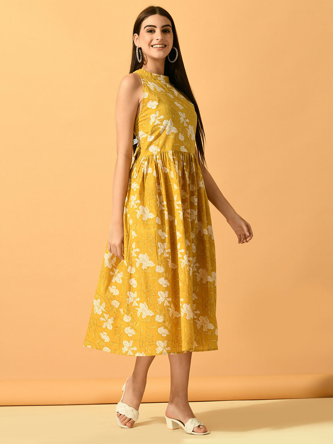 Myshka Women's Yellow Fit and Flare Party Dress - Distacart