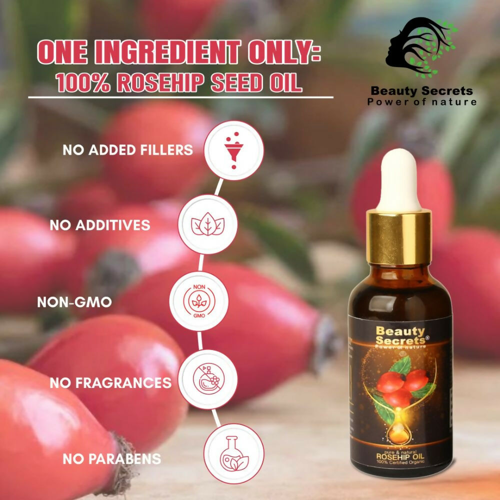 Beauty Secrets Certified Organic Rosehip Oil for Face and Body - Distacart