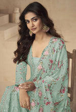 Thumbnail for Anaita Sea-Green Chinon Readymade Suit with Embroidery Sequence Work - Distacart