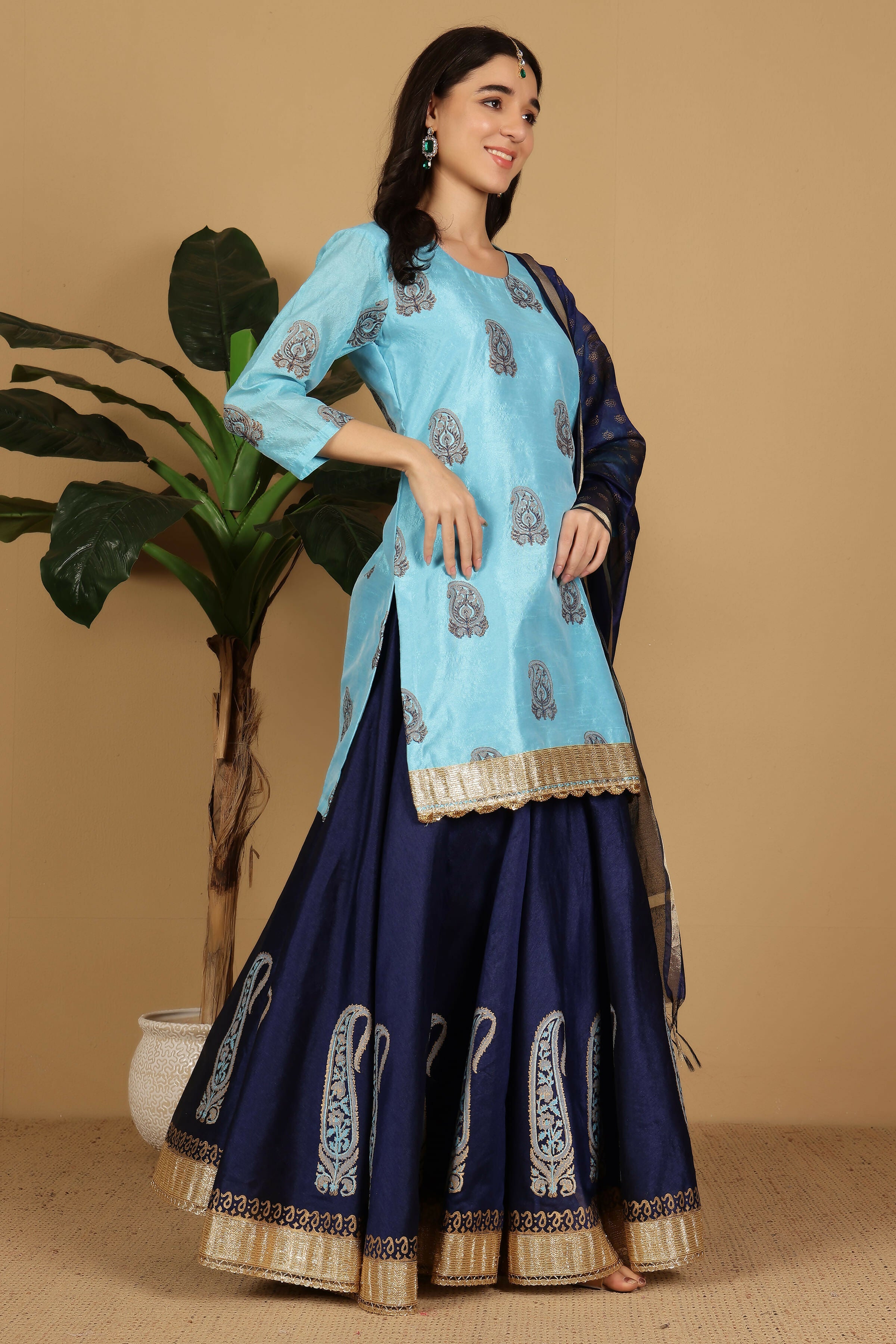 Joban Fashion Turquoise Silk Lehenga Set