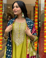 Thumbnail for The52 Lemons Women's Gorgeous Embroidered Viscose Chanderi Fabric Straight Kurta Pant with Dupatta Set - Distacart