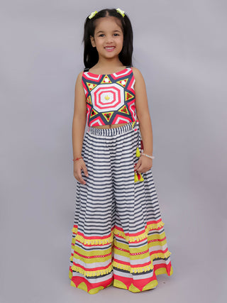 Lil Drama Shor-Gul Multicolor Top and Pant Set For Girls