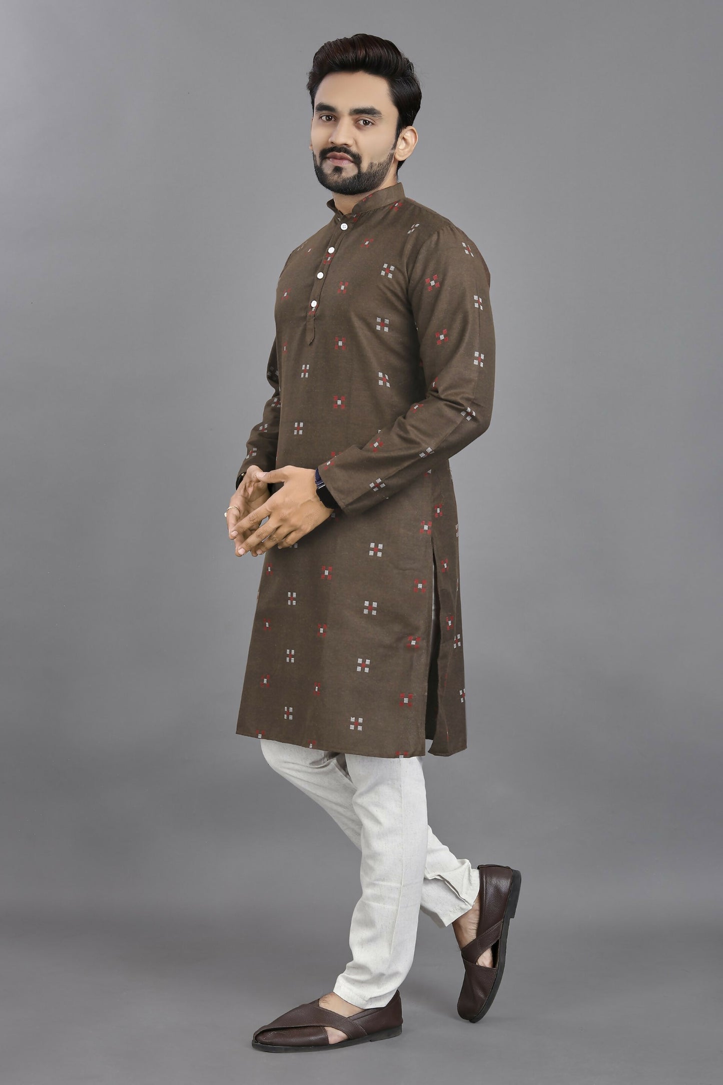 Anaita Brown Weaving Linen Cotton Straight Kurta - Distacart