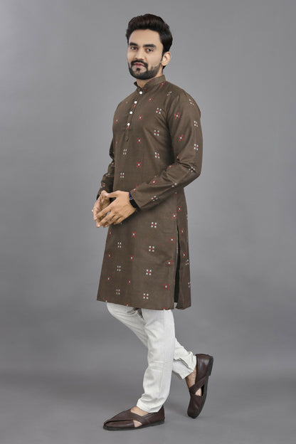 Anaita Brown Weaving Linen Cotton Straight Kurta - Distacart