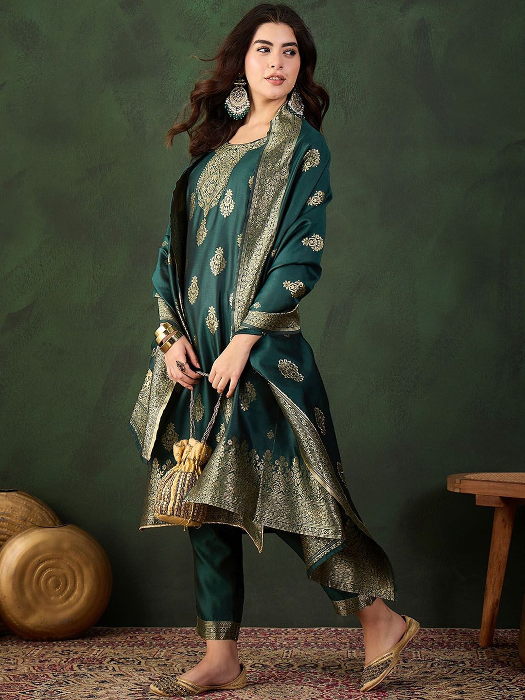 Sangria Woven Design Kurta & Trouser With Dupatta