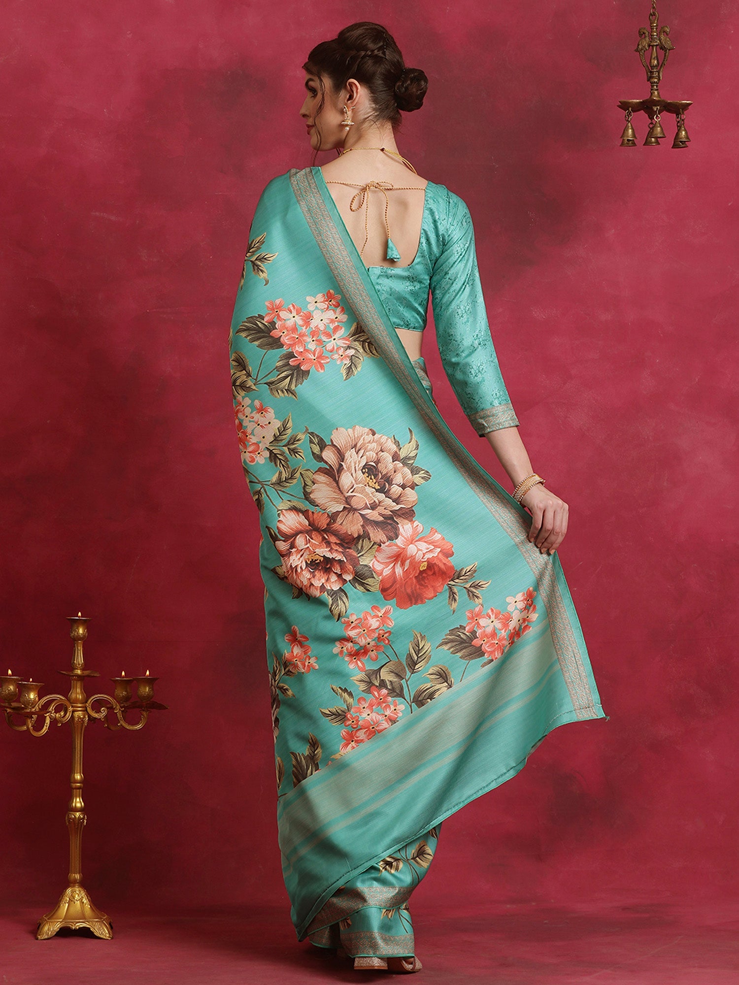 NOZ2TOZ Women's Cotton Blend Blue Printed Designer Saree With Blouse Piece - Distacart