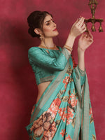 Thumbnail for NOZ2TOZ Women's Cotton Blend Blue Printed Designer Saree With Blouse Piece - Distacart