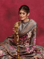Thumbnail for NOZ2TOZ Women's Cotton Blend Grey Printed Designer Saree With Blouse Piece - Distacart