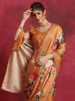 Thumbnail for NOZ2TOZ Women's Cotton Blend Mustard Printed Designer Saree With Blouse Piece - Distacart