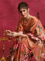 Thumbnail for NOZ2TOZ Women's Cotton Blend Orange Printed Designer Saree With Blouse Piece - Distacart