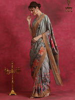 Thumbnail for NOZ2TOZ Women's Cotton Blend Grey Printed Designer Saree With Blouse Piece - Distacart