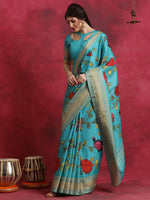 Thumbnail for NOZ2TOZ Women's Cotton Blend Blue Printed Designer Saree With Blouse Piece - Distacart