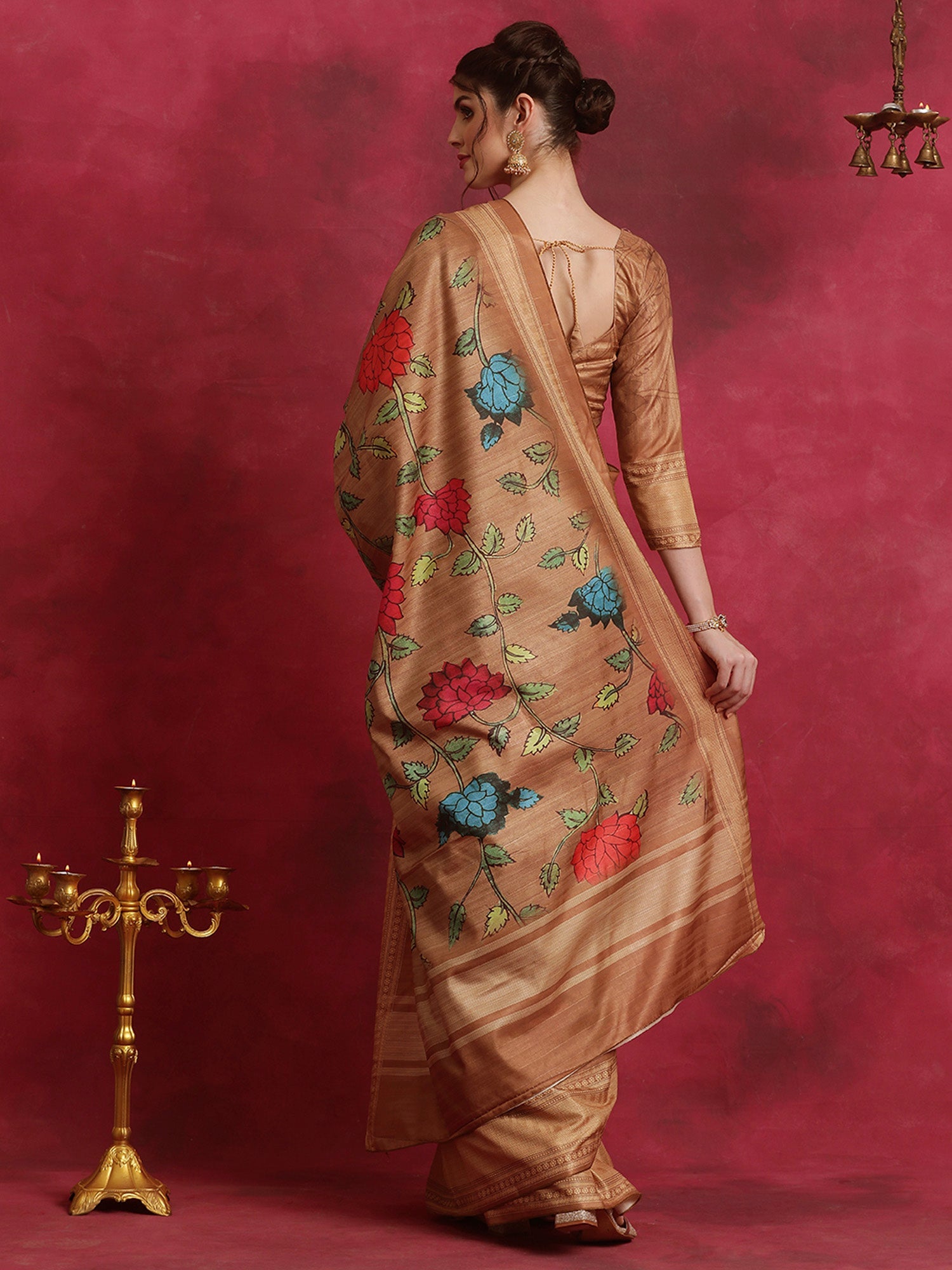 NOZ2TOZ Women's Cotton Blend Brown Printed Designer Saree With Blouse Piece - Distacart