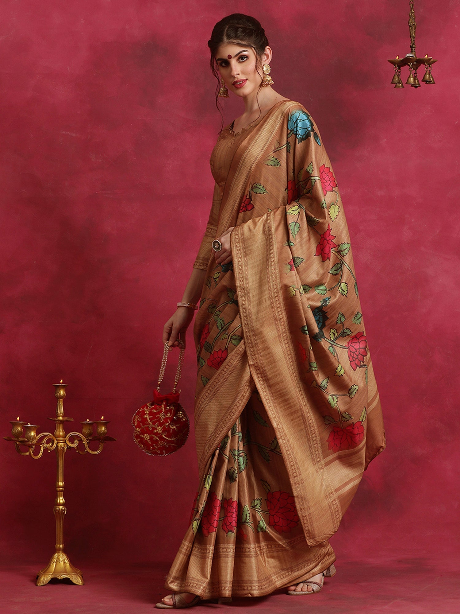 NOZ2TOZ Women's Cotton Blend Brown Printed Designer Saree With Blouse Piece - Distacart