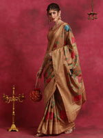 Thumbnail for NOZ2TOZ Women's Cotton Blend Brown Printed Designer Saree With Blouse Piece - Distacart