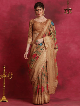 NOZ2TOZ Women's Cotton Blend Brown Printed Designer Saree With Blouse Piece - Distacart