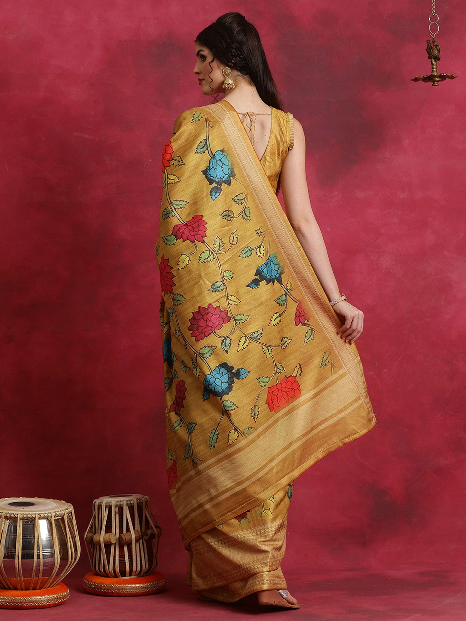 NOZ2TOZ Women's Cotton Blend Mustard Printed Designer Saree With Blouse Piece - Distacart