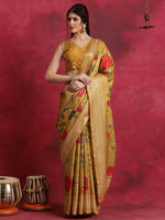 Thumbnail for NOZ2TOZ Women's Cotton Blend Mustard Printed Designer Saree With Blouse Piece - Distacart