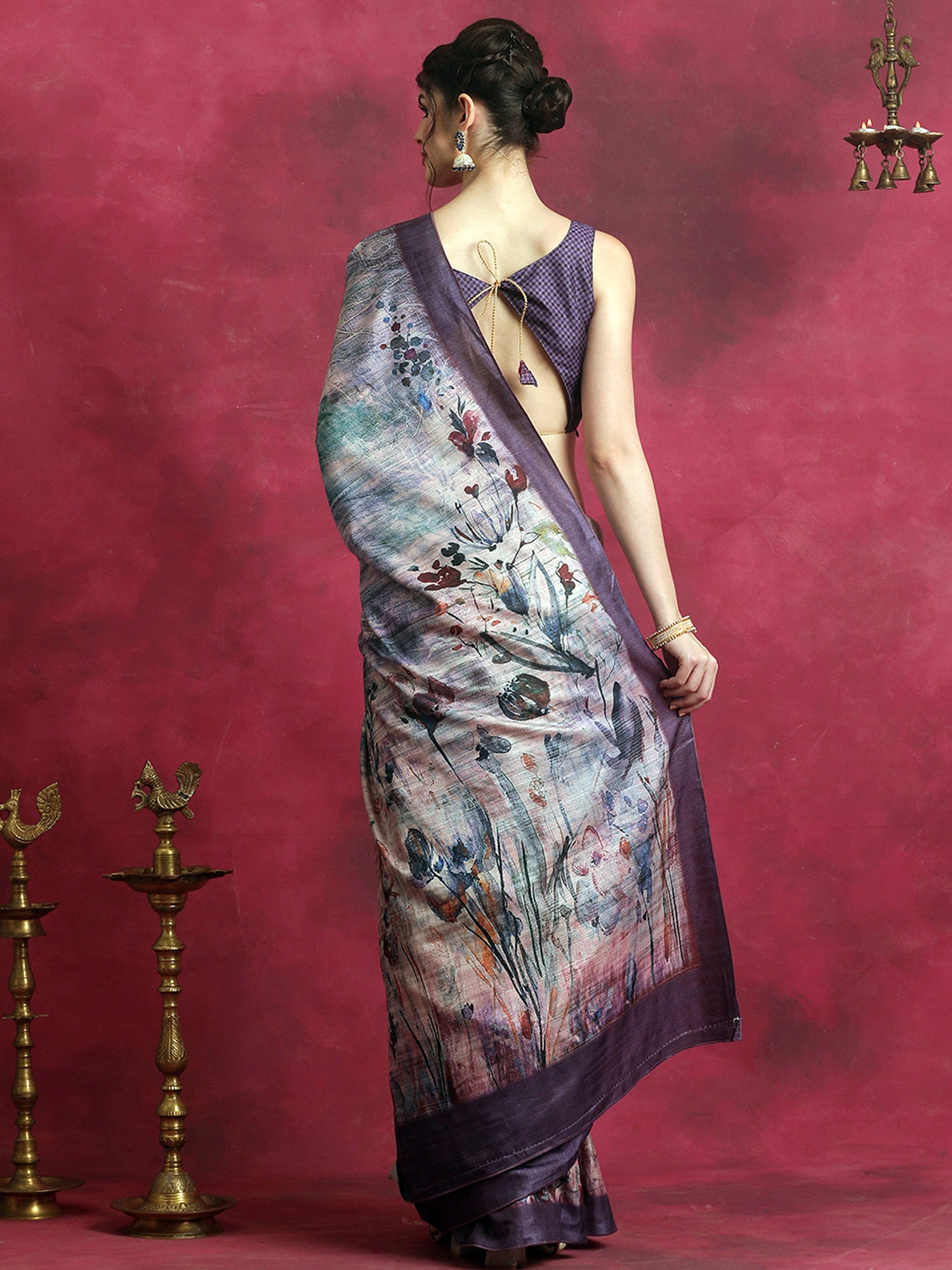 NOZ2TOZ Women's Cotton Blend Violet Printed Designer Saree With Blouse Piece - Distacart