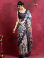 Thumbnail for NOZ2TOZ Women's Cotton Blend Violet Printed Designer Saree With Blouse Piece - Distacart