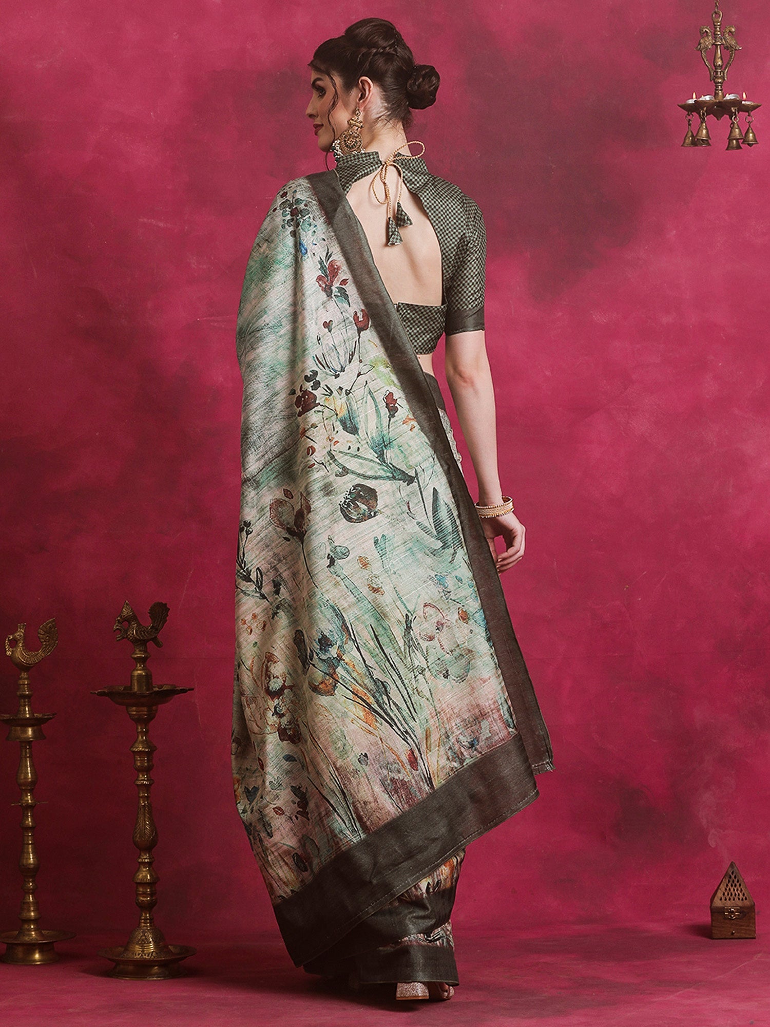 NOZ2TOZ Women's Cotton Blend Sea Green Printed Designer Saree With Blouse Piece - Distacart