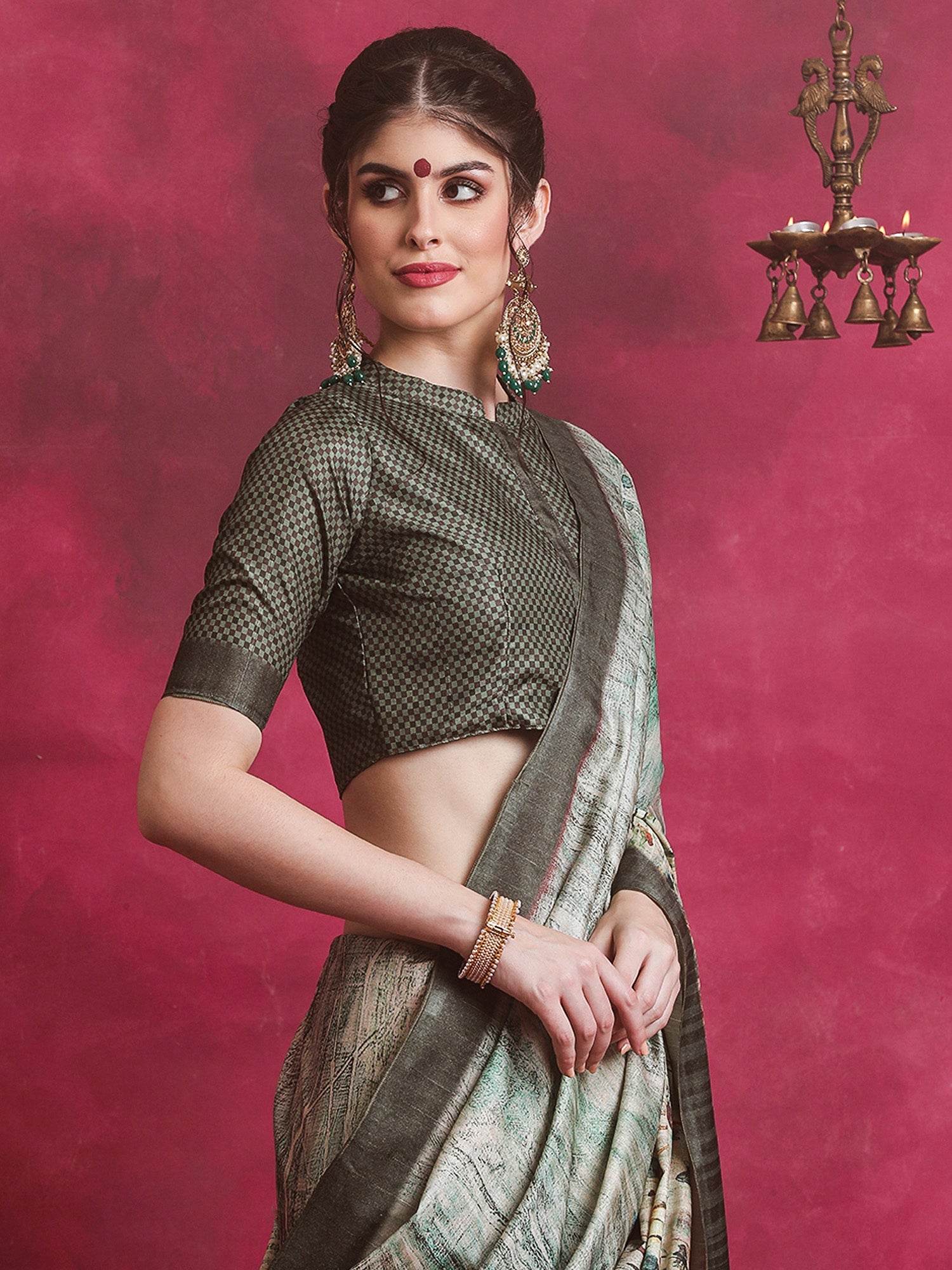 NOZ2TOZ Women's Cotton Blend Sea Green Printed Designer Saree With Blouse Piece - Distacart
