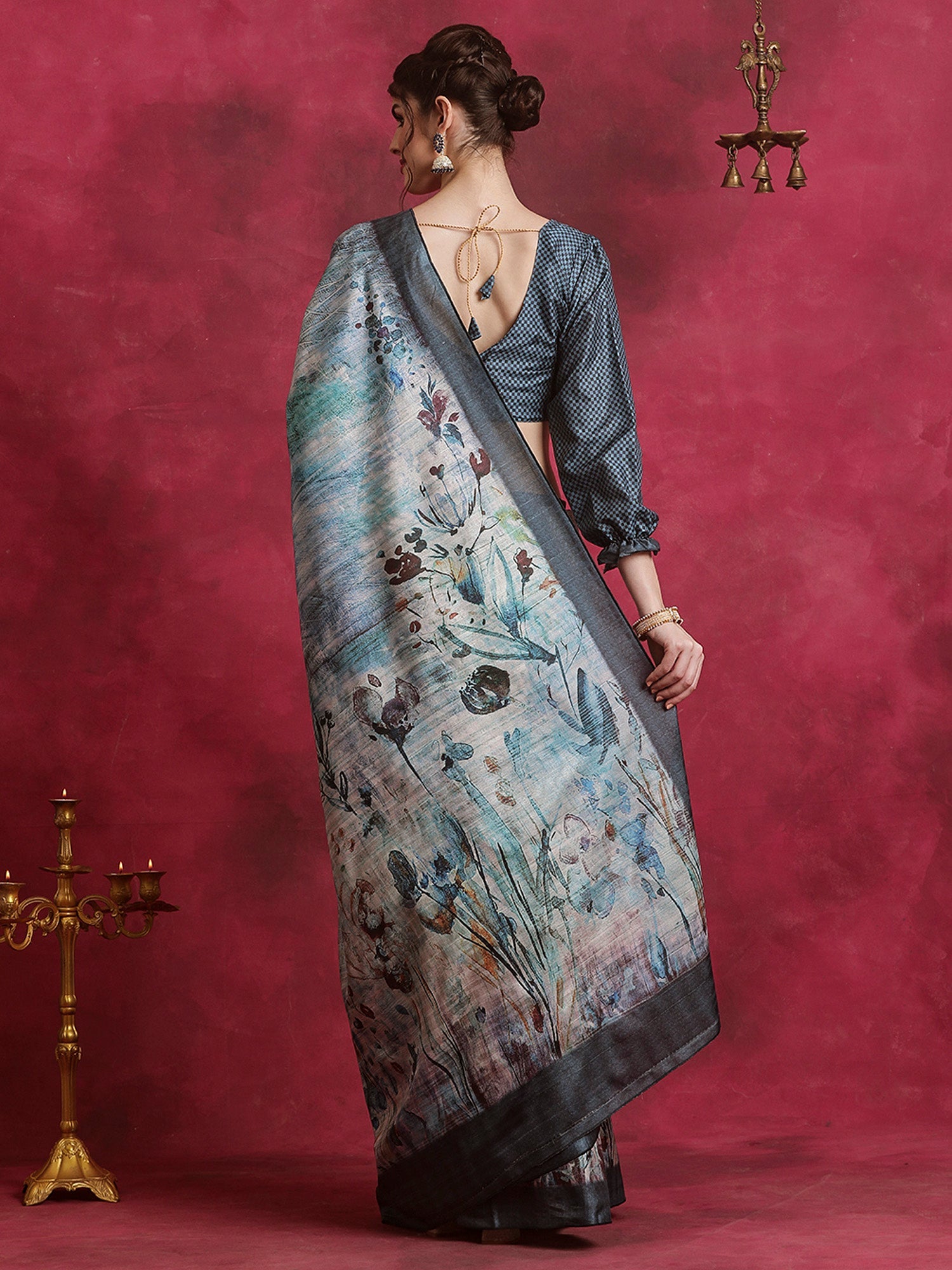 NOZ2TOZ Women's Cotton Blend Grey Printed Designer Saree With Blouse Piece - Distacart