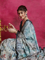 Thumbnail for NOZ2TOZ Women's Cotton Blend Grey Printed Designer Saree With Blouse Piece - Distacart
