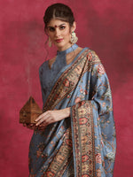 Thumbnail for NOZ2TOZ Women's Cotton Blend Grey Printed Designer Saree With Blouse Piece - Distacart