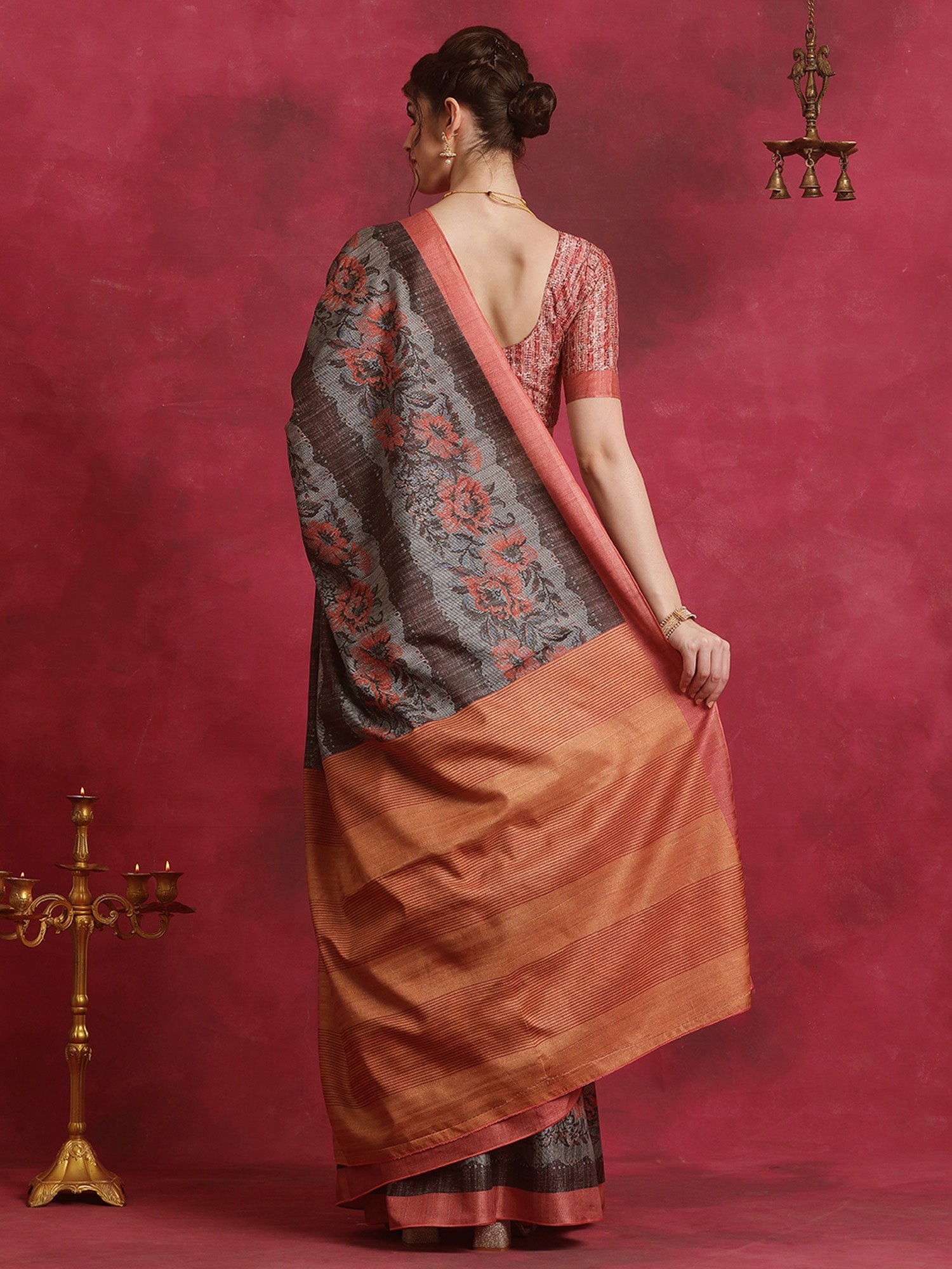 NOZ2TOZ Women's Cotton Blend Grey Printed Designer Saree With Blouse Piece - Distacart