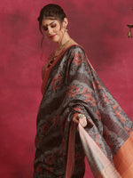 Thumbnail for NOZ2TOZ Women's Cotton Blend Grey Printed Designer Saree With Blouse Piece - Distacart