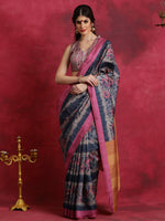 Thumbnail for NOZ2TOZ Women's Cotton Blend Navy Blue Printed Designer Saree With Blouse Piece - Distacart