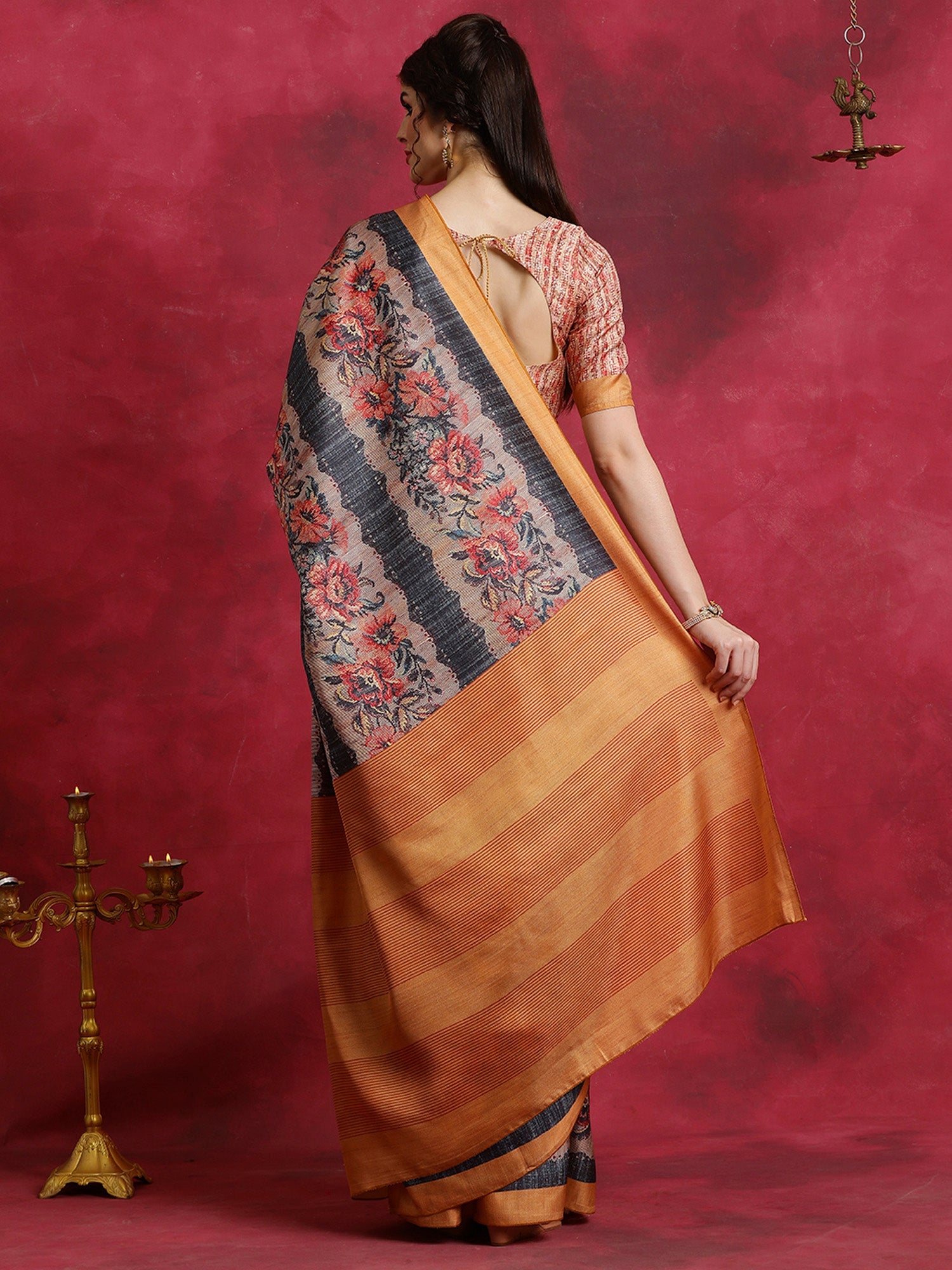 NOZ2TOZ Women's Cotton Blend Black Printed Designer Saree With Blouse Piece - Distacart