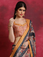 Thumbnail for NOZ2TOZ Women's Cotton Blend Black Printed Designer Saree With Blouse Piece - Distacart