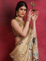 Thumbnail for NOZ2TOZ Women's Cotton Blend Beige Printed Designer Saree With Blouse Piece - Distacart
