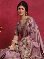 Thumbnail for NOZ2TOZ Women's Cotton Blend Mauve Printed Designer Saree With Blouse Piece - Distacart
