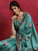 Thumbnail for NOZ2TOZ Women's Cotton Blend Blue Printed Designer Saree With Blouse Piece - Distacart